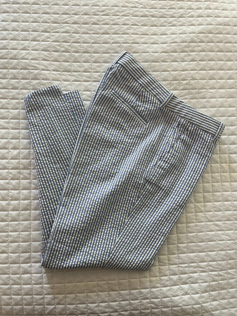 J.Crew Café Capri Pants Blue White Seersucker Crop Size 4